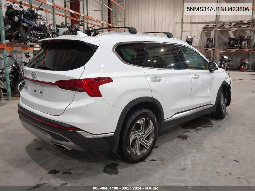 2022 Hyundai Santa Fe Sel VIN: 5NMS34AJ1NH423806 Lot: 40451100