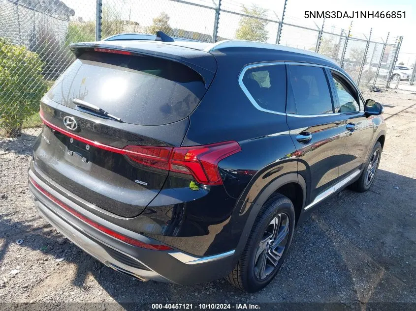 2022 Hyundai Santa Fe Sel VIN: 5NMS3DAJ1NH466851 Lot: 40457121