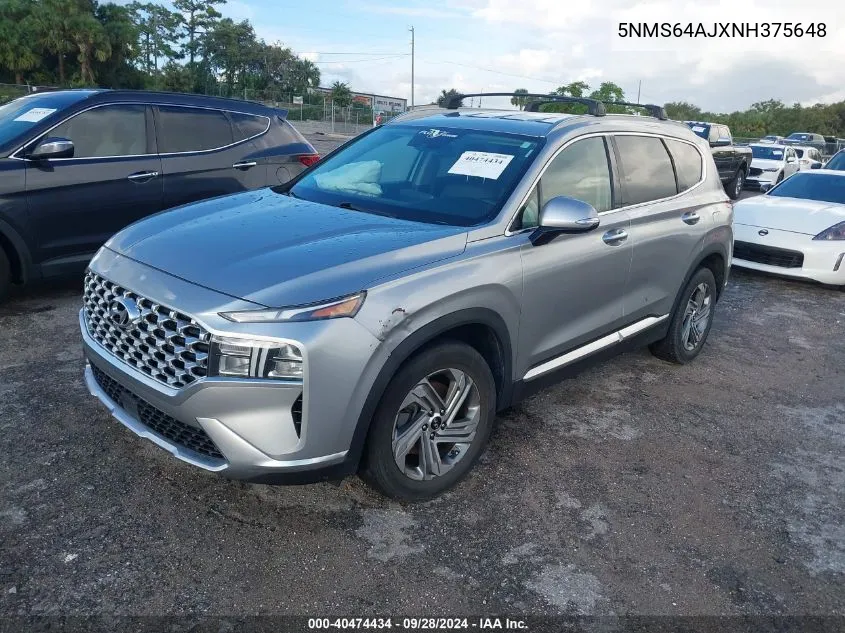 2022 Hyundai Santa Fe Sel VIN: 5NMS64AJXNH375648 Lot: 40474434