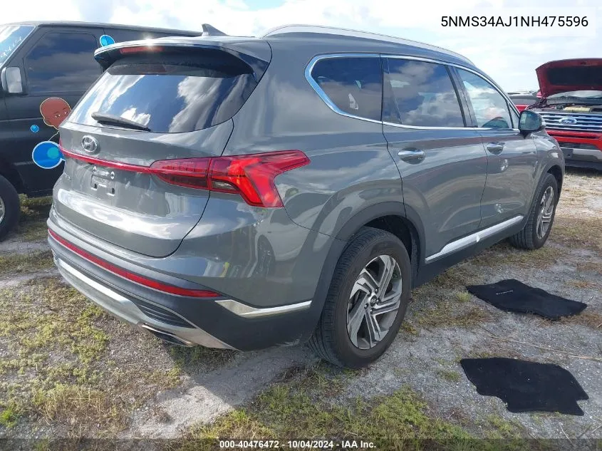 2022 Hyundai Santa Fe Sel VIN: 5NMS34AJ1NH475596 Lot: 40476472