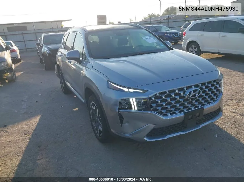 2022 Hyundai Santa Fe Limited VIN: 5NMS44AL0NH475930 Lot: 40506010