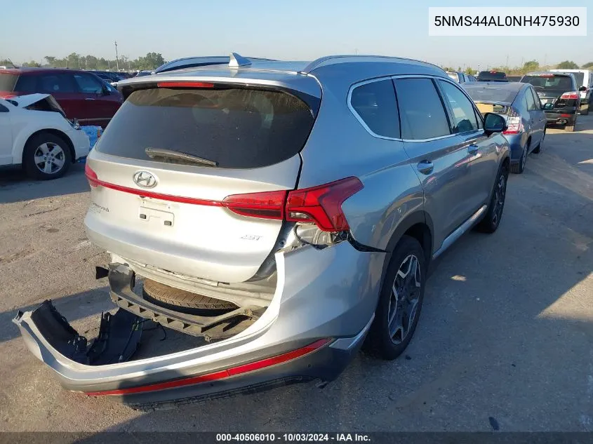 2022 Hyundai Santa Fe Limited VIN: 5NMS44AL0NH475930 Lot: 40506010