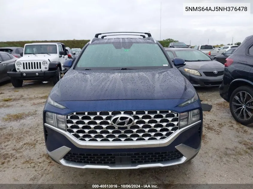 2022 Hyundai Santa Fe Sel VIN: 5NMS64AJ5NH376478 Lot: 40513016