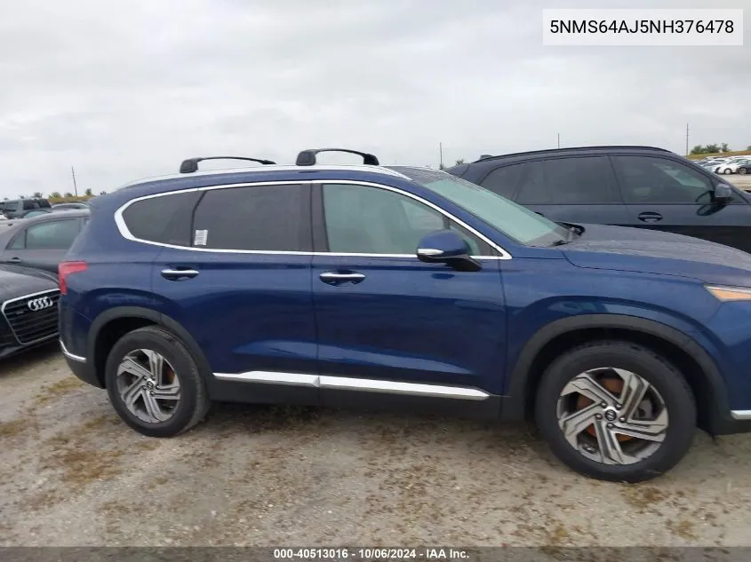 2022 Hyundai Santa Fe Sel VIN: 5NMS64AJ5NH376478 Lot: 40513016