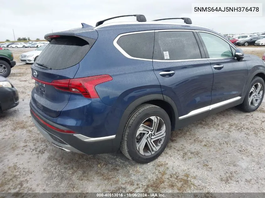 2022 Hyundai Santa Fe Sel VIN: 5NMS64AJ5NH376478 Lot: 40513016