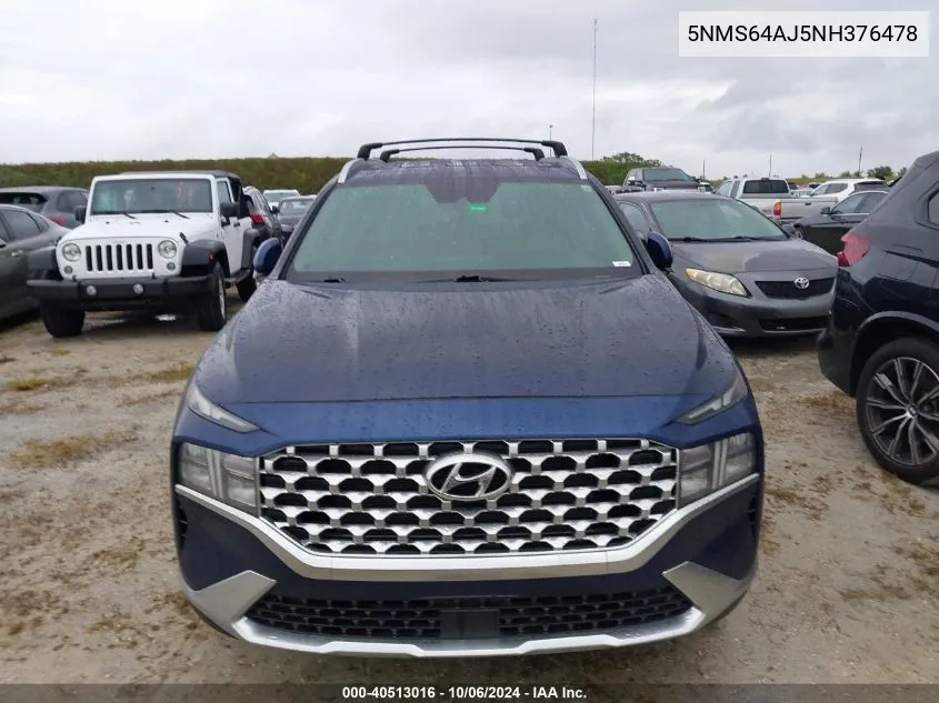 2022 Hyundai Santa Fe Sel VIN: 5NMS64AJ5NH376478 Lot: 40513016