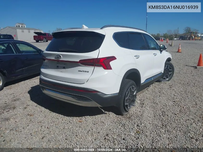 2022 Hyundai Santa Fe Hybrid Sel Premium VIN: KM8S3DA16NU016939 Lot: 40521668