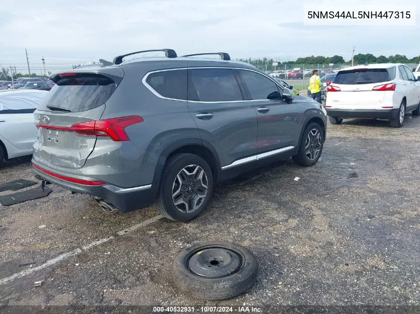 2022 Hyundai Santa Fe Limited VIN: 5NMS44AL5NH447315 Lot: 40532931