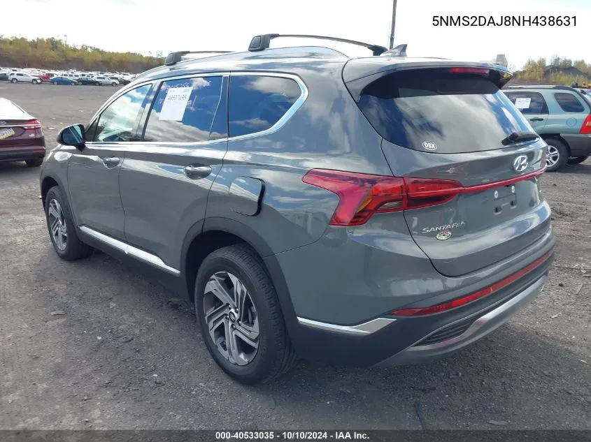 2022 Hyundai Santa Fe Sel VIN: 5NMS2DAJ8NH438631 Lot: 40533035