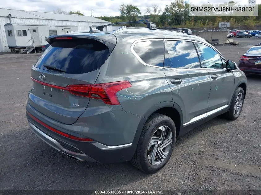 2022 Hyundai Santa Fe Sel VIN: 5NMS2DAJ8NH438631 Lot: 40533035