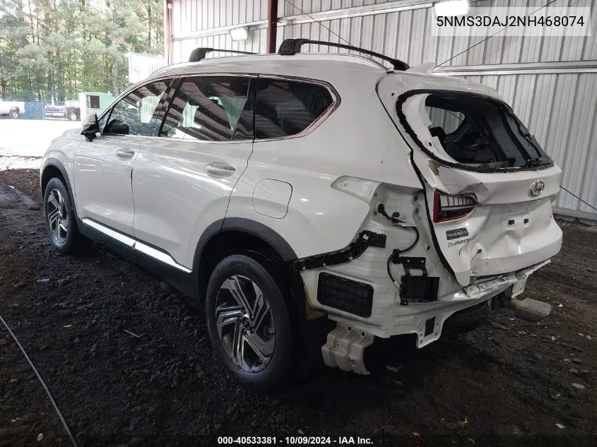 2022 Hyundai Santa Fe Sel VIN: 5NMS3DAJ2NH468074 Lot: 40533381