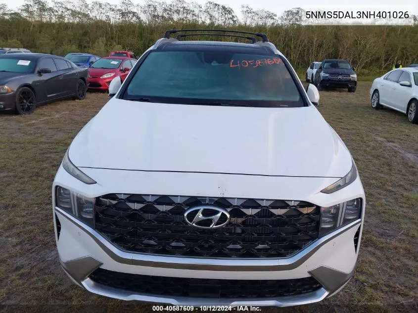 2022 Hyundai Santa Fe Calligraphy VIN: 5NMS5DAL3NH401026 Lot: 40587609