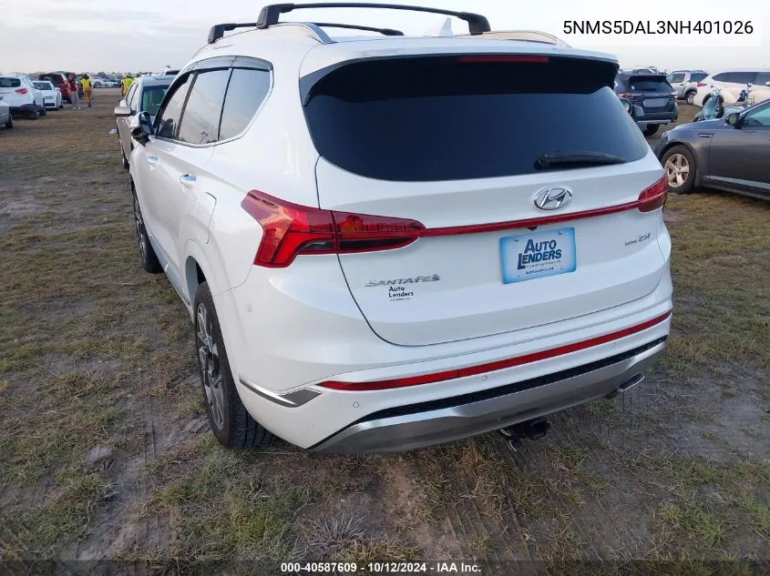 2022 Hyundai Santa Fe Calligraphy VIN: 5NMS5DAL3NH401026 Lot: 40587609