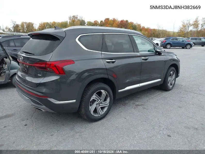 2022 Hyundai Santa Fe Sel VIN: 5NMS3DAJ8NH382669 Lot: 40591251