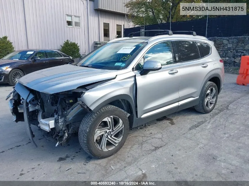 2022 Hyundai Santa Fe Sel VIN: 5NMS3DAJ5NH431875 Lot: 40593240