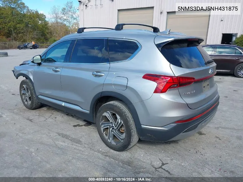 2022 Hyundai Santa Fe Sel VIN: 5NMS3DAJ5NH431875 Lot: 40593240