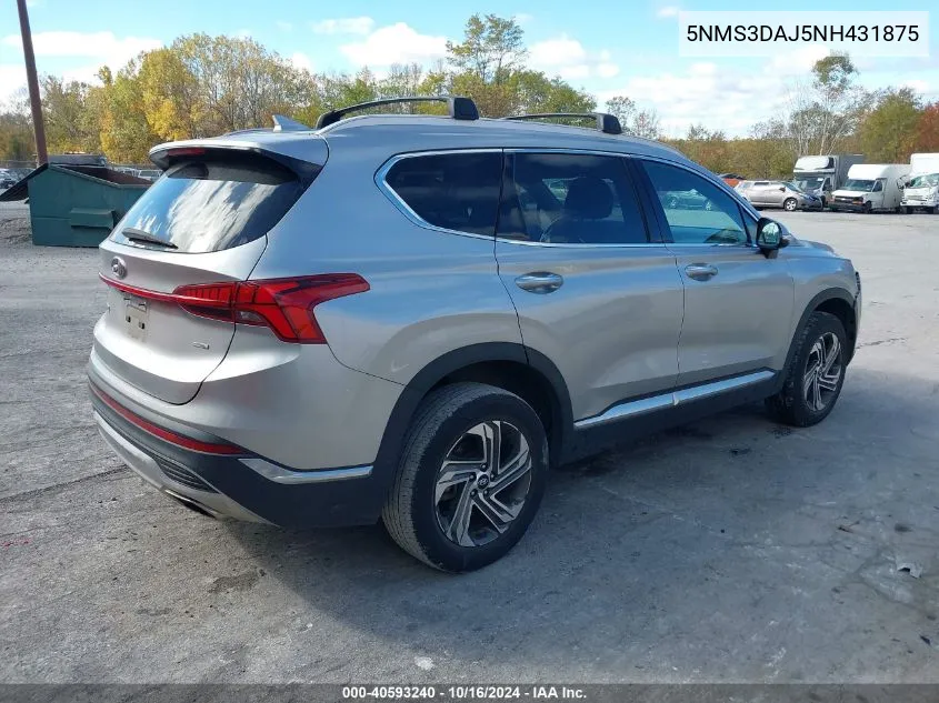 2022 Hyundai Santa Fe Sel VIN: 5NMS3DAJ5NH431875 Lot: 40593240