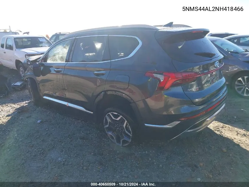 2022 Hyundai Santa Fe Limited VIN: 5NMS44AL2NH418466 Lot: 40650509