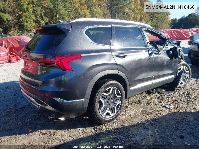 2022 Hyundai Santa Fe Limited VIN: 5NMS44AL2NH418466 Lot: 40650509