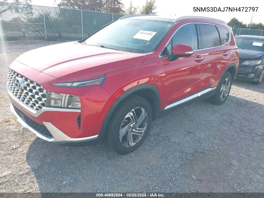 2022 Hyundai Santa Fe Sel VIN: 5NMS3DAJ7NH472797 Lot: 40692804