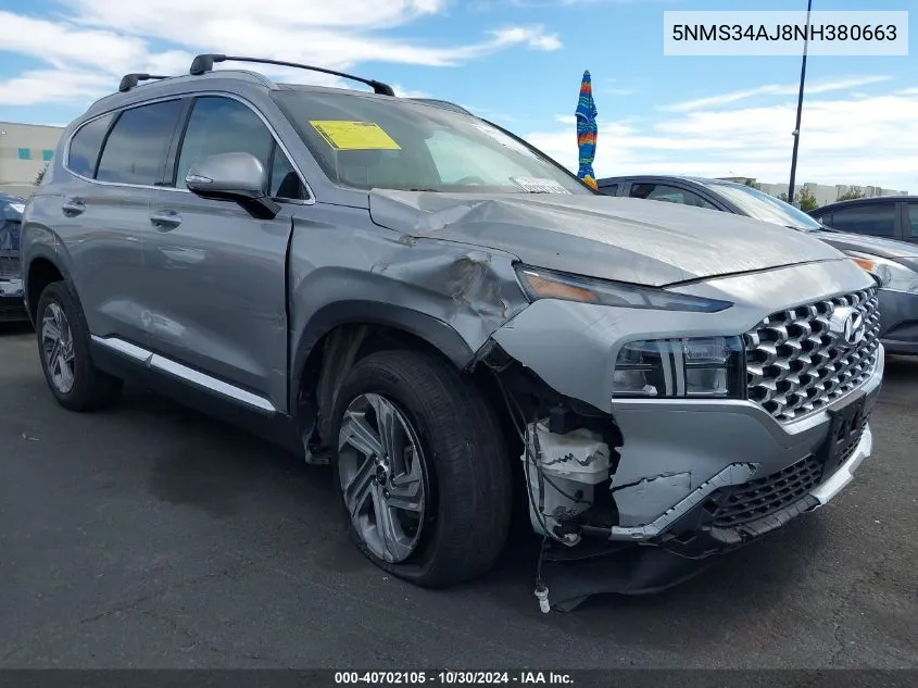 2022 Hyundai Santa Fe Sel VIN: 5NMS34AJ8NH380663 Lot: 40702105