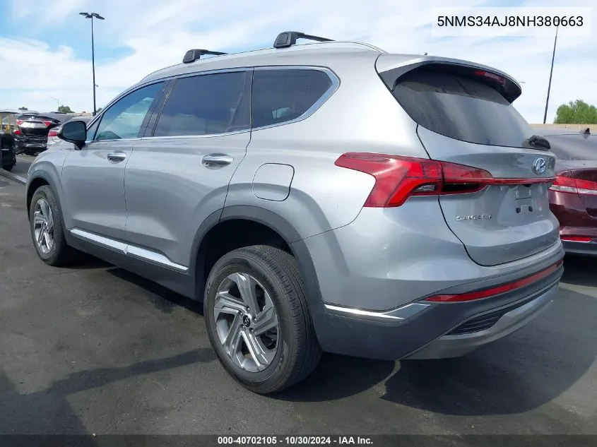 2022 Hyundai Santa Fe Sel VIN: 5NMS34AJ8NH380663 Lot: 40702105