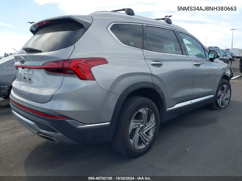 2022 Hyundai Santa Fe Sel VIN: 5NMS34AJ8NH380663 Lot: 40702105