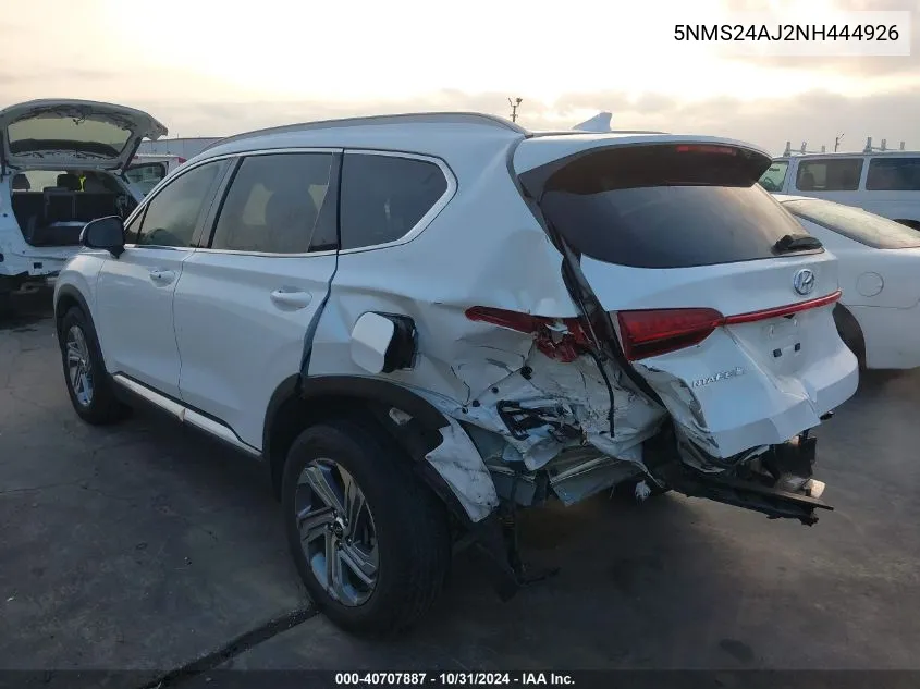 2022 Hyundai Santa Fe Sel VIN: 5NMS24AJ2NH444926 Lot: 40707887