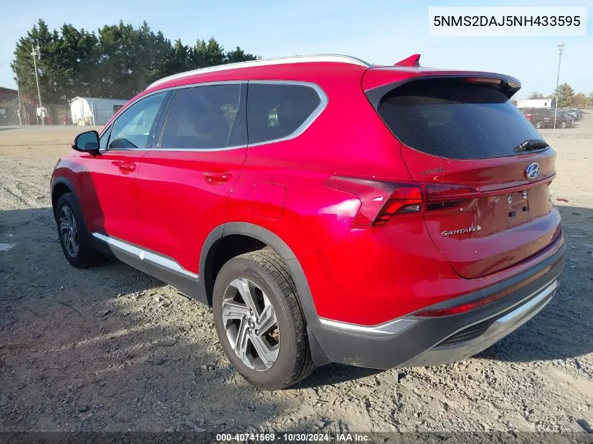 2022 Hyundai Santa Fe Sel VIN: 5NMS2DAJ5NH433595 Lot: 40741569