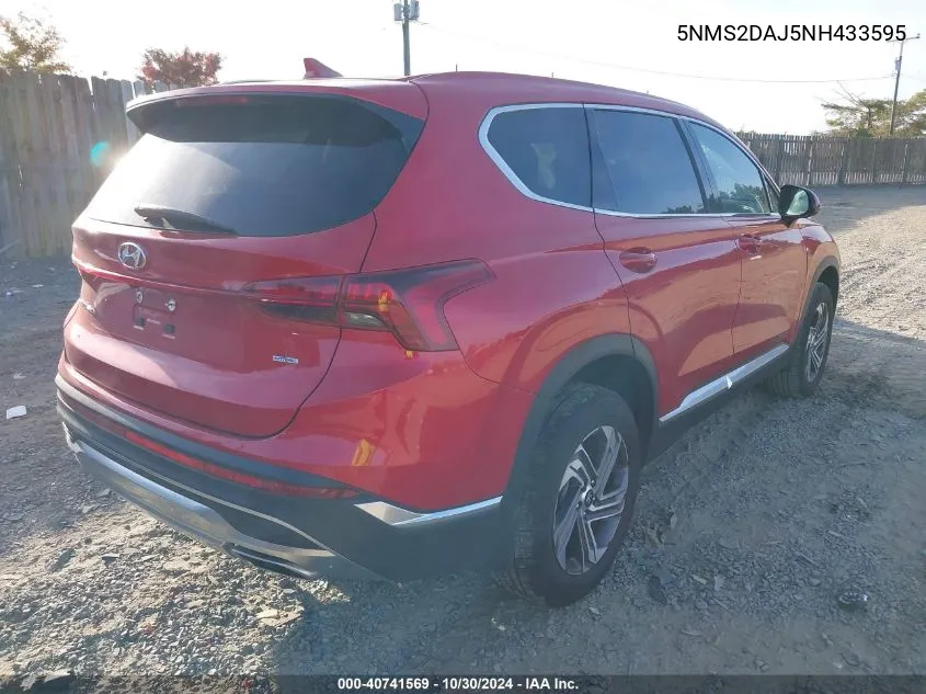 2022 Hyundai Santa Fe Sel VIN: 5NMS2DAJ5NH433595 Lot: 40741569