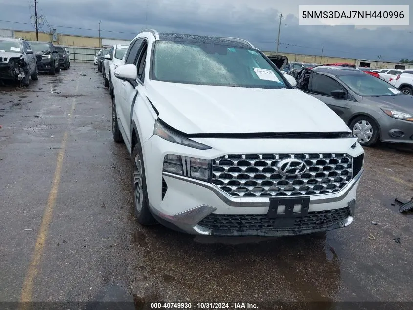 2022 Hyundai Santa Fe Sel VIN: 5NMS3DAJ7NH440996 Lot: 40749930