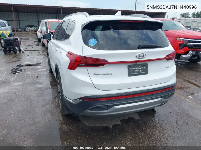 2022 Hyundai Santa Fe Sel VIN: 5NMS3DAJ7NH440996 Lot: 40749930