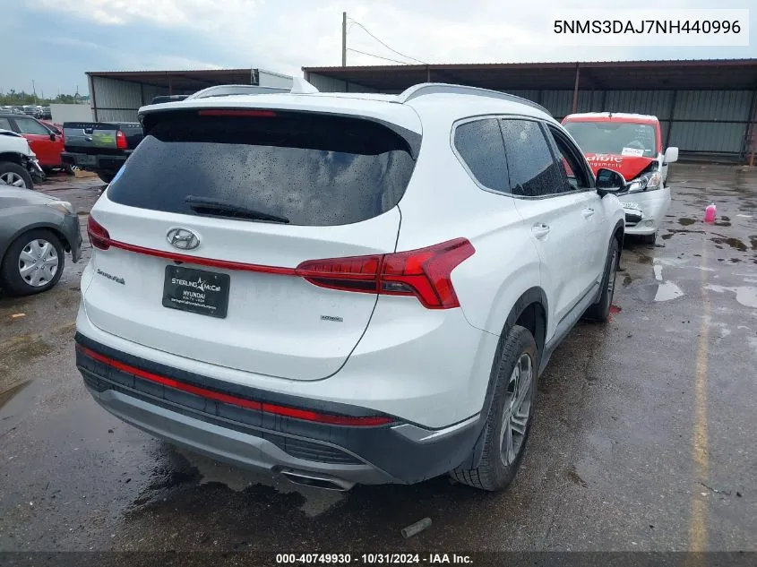 2022 Hyundai Santa Fe Sel VIN: 5NMS3DAJ7NH440996 Lot: 40749930