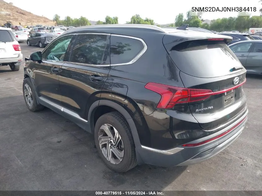 2022 Hyundai Santa Fe Sel VIN: 5NMS2DAJ0NH384418 Lot: 40779515