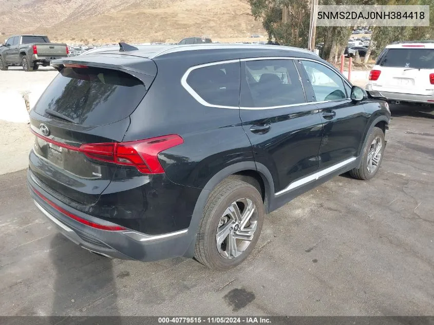 2022 Hyundai Santa Fe Sel VIN: 5NMS2DAJ0NH384418 Lot: 40779515