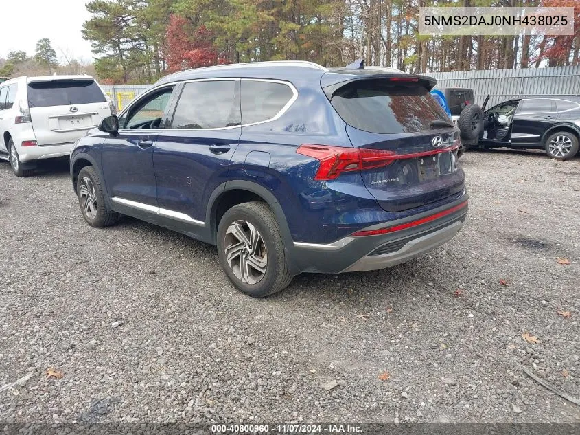 2022 Hyundai Santa Fe Sel VIN: 5NMS2DAJ0NH438025 Lot: 40800960