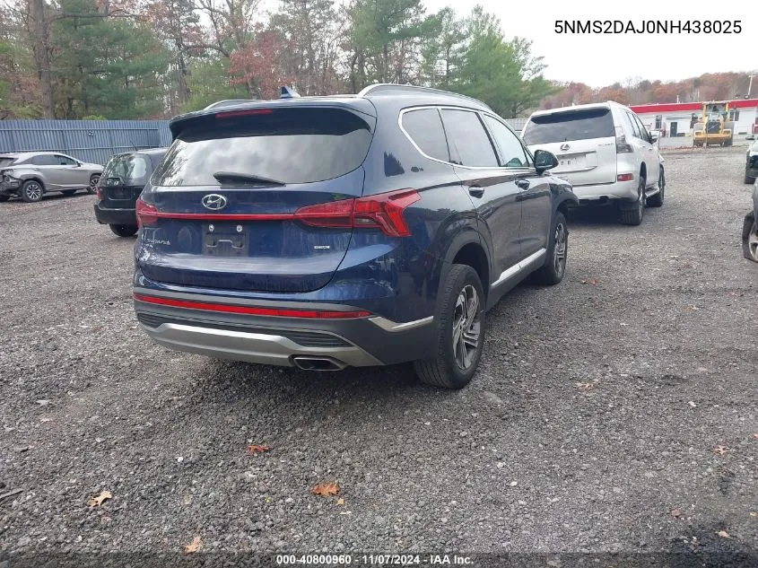 2022 Hyundai Santa Fe Sel VIN: 5NMS2DAJ0NH438025 Lot: 40800960