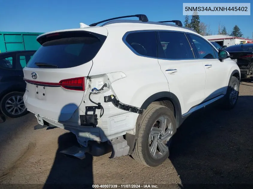 2022 Hyundai Santa Fe Sel VIN: 5NMS34AJXNH445402 Lot: 40807339