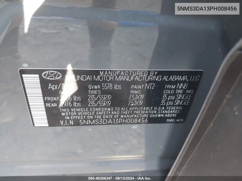 5NMS3DA13PH008456 2023 Hyundai Santa Fe Hybrid Sel Premium