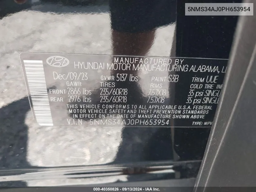 5NMS34AJ0PH653954 2023 Hyundai Santa Fe Sel