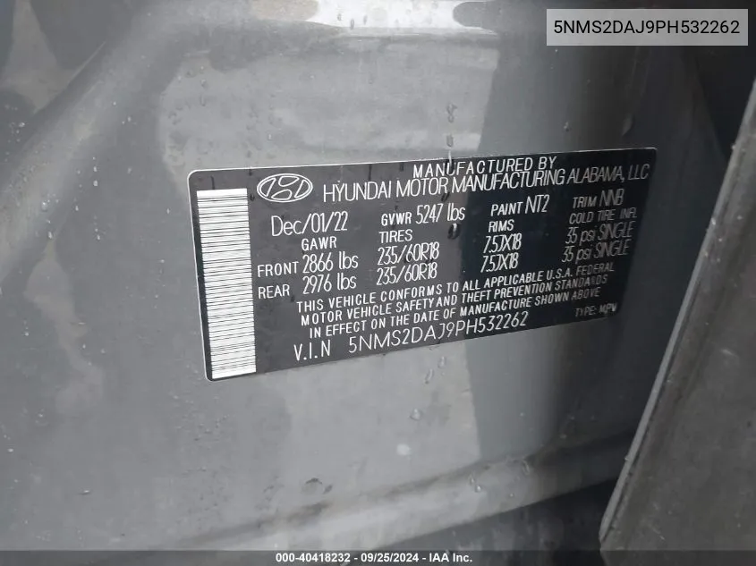 5NMS2DAJ9PH532262 2023 Hyundai Santa Fe Sel