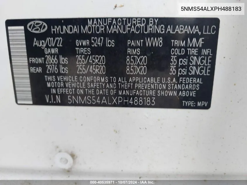 5NMS54ALXPH488183 2023 Hyundai Santa Fe Calligraphy