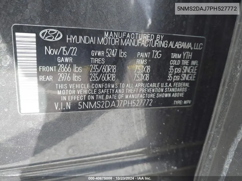 5NMS2DAJ7PH527772 2023 Hyundai Santa Fe Sel