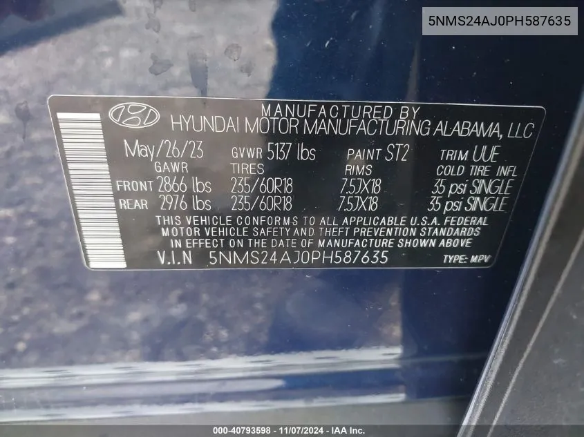 5NMS24AJ0PH587635 2023 Hyundai Santa Fe Sel