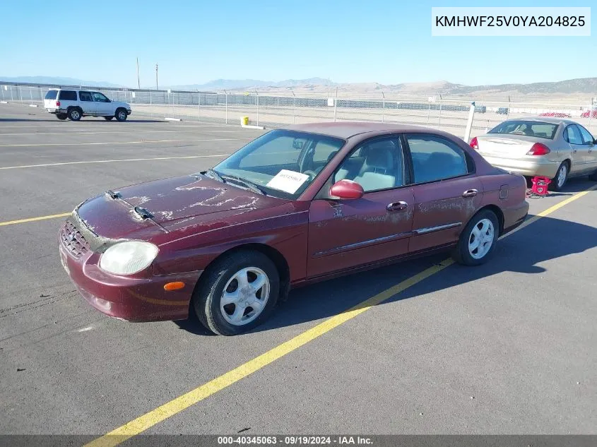 2000 Hyundai Sonata Gls V6 VIN: KMHWF25V0YA204825 Lot: 40345063