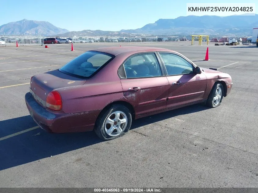 2000 Hyundai Sonata Gls V6 VIN: KMHWF25V0YA204825 Lot: 40345063