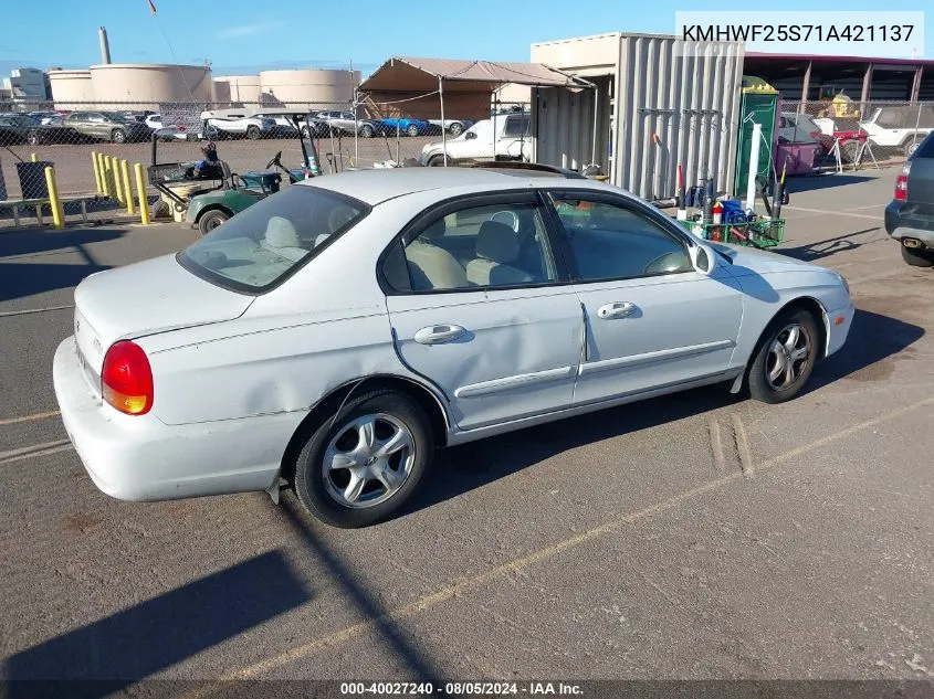 2001 Hyundai Sonata VIN: KMHWF25S71A421137 Lot: 40027240