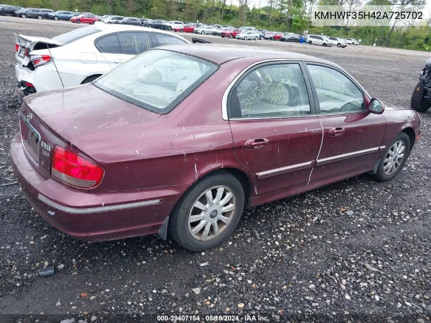 2002 Hyundai Sonata Gls/Lx VIN: KMHWF35H42A725702 Lot: 39407154