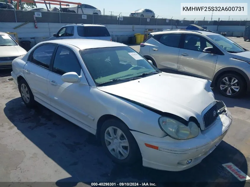 2002 Hyundai Sonata Gl VIN: KMHWF25S32A600731 Lot: 40298301