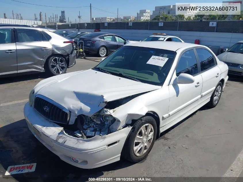 2002 Hyundai Sonata Gl VIN: KMHWF25S32A600731 Lot: 40298301